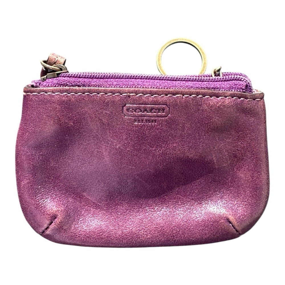 COACH City Key Fob Coin Purse Purple Leather Turn Lock Charm Vintage HTF Legacy - Picture 4 of 6